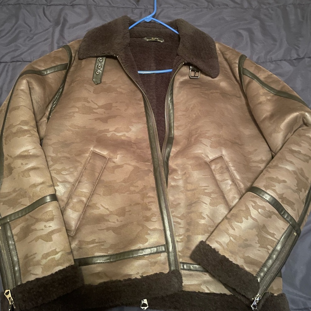 Zara Men's Military Camouflage Jacket with Black Details